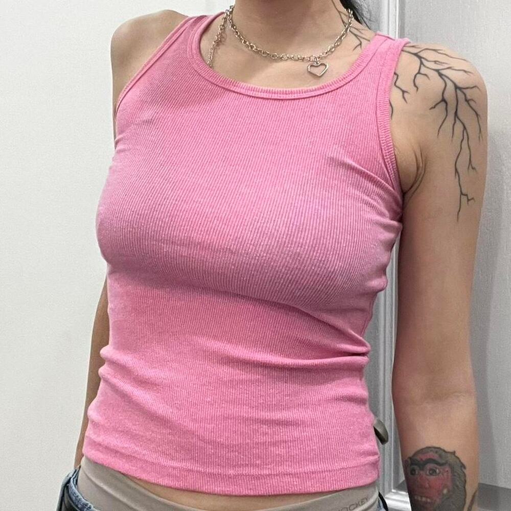 Pink ribbed tank top size